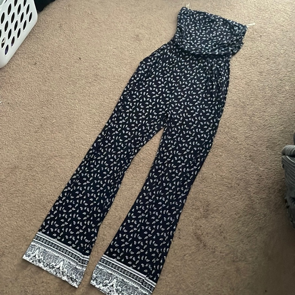 Rue 21 Dark Navy Blue White Handkerchief Pattern Jumpsuit W/ Pockets Size Small